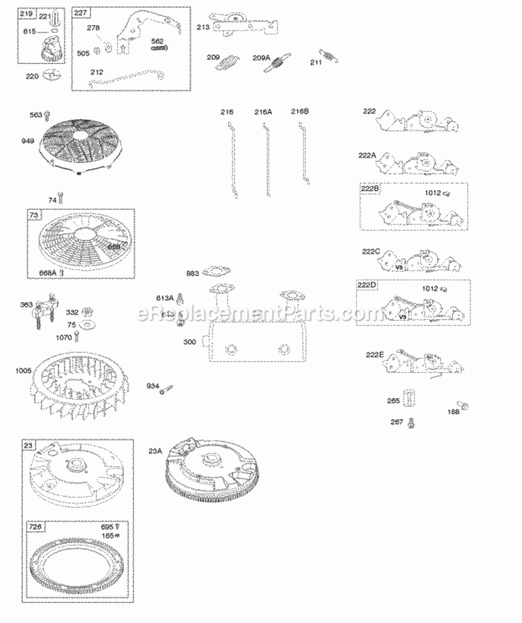 Controls Exhaust System Governor Spring Flywheel Diagram and Parts List for 40G777-1222-B1  Briggs and Stratton Engine